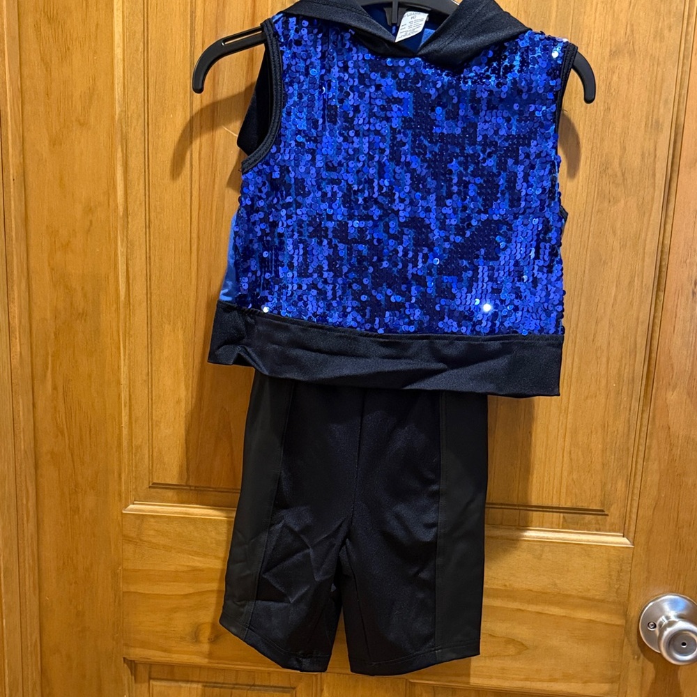 Weissman Blue Sequin and Black Dance Costume